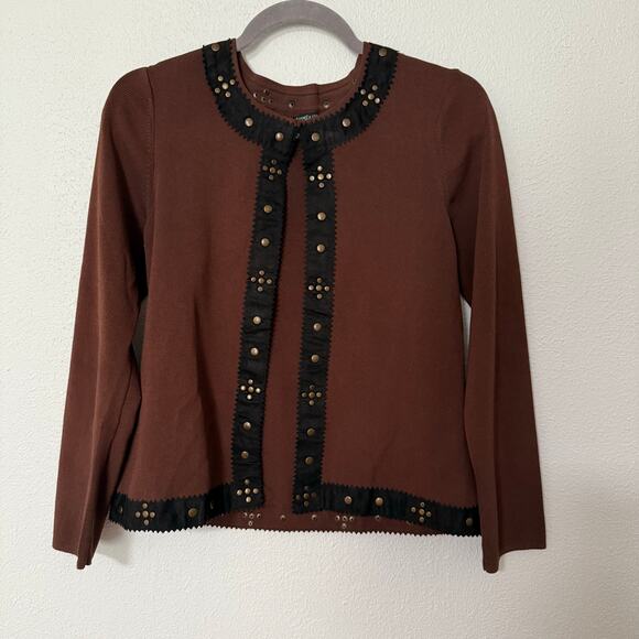 Yarns & Stitches Women's Brown Knit Studded Sweater Cardigan Size Small - Picture 1 of 13